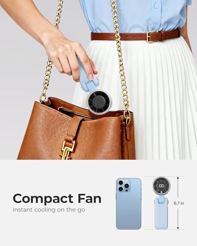 Portable Handheld Turbo Fan - 5 Gear High Speed 4000mAh Rechargeable Mini Personal Hand Fan Blow Cold Air, Battery Operated Travel Essentials, Gifts for Women, Men (Dew Drop Blue)