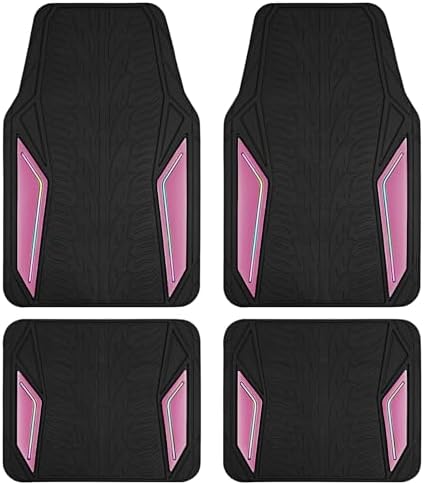 PIC AUTO Rubber Floor Mats, Pink Aluminum Film with Colorful Piping Floor Mats for Cars, Car Mats with Non-Slip Backing, All-Weather Protection, Trim-to-Fit Liner for Cars, SUVs, Trucks, Vehicles