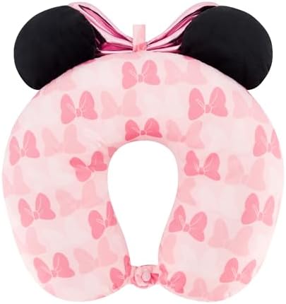 Disney Minnie Mouse Travel Neck Pillow with 3D Ears and Bow for Airplane, Car and Office Comfortable and Breathable, Blush