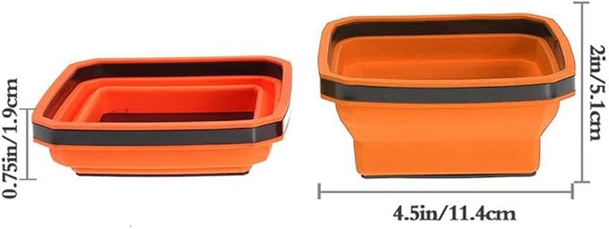 8 Pcs Magnetic Tool Tray Collapsible Magnetic Parts Tray Set 4.5 inch Square Silicone Bowls with Magnetic Base for Bolts Nuts Washers Pins Screw Parts (Red, Orange, Blue, Green)