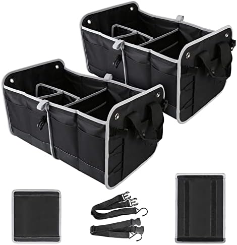 Tahoe Trails 23" Foldable Trunk Organizer for Car Storage, Reinforced Base Plates, Non Slip Bottom, Securing Straps, 11 External Pockets, 2 Pack, Black