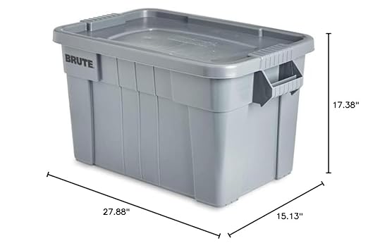 Rubbermaid Commercial Products Brute Tote Storage Container With Lid, 20-Gallon, Gray,