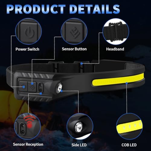 ZioeYiue Headlamp Rechargeable 5PCS, 230°Wide Beam LED Head Lamp for Adults