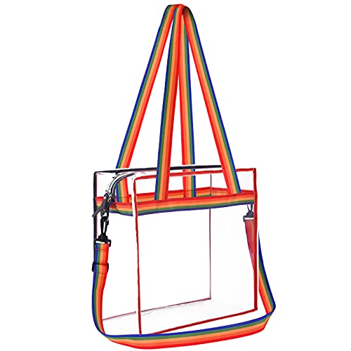 BAGAIL Clear Bags Stadium Approved Clear Tote Bag with Zipper Closure Crossbody Shoulder Bag with Adjustable Strap(12 Inch X 12 Inch X 6 Inch,Black)