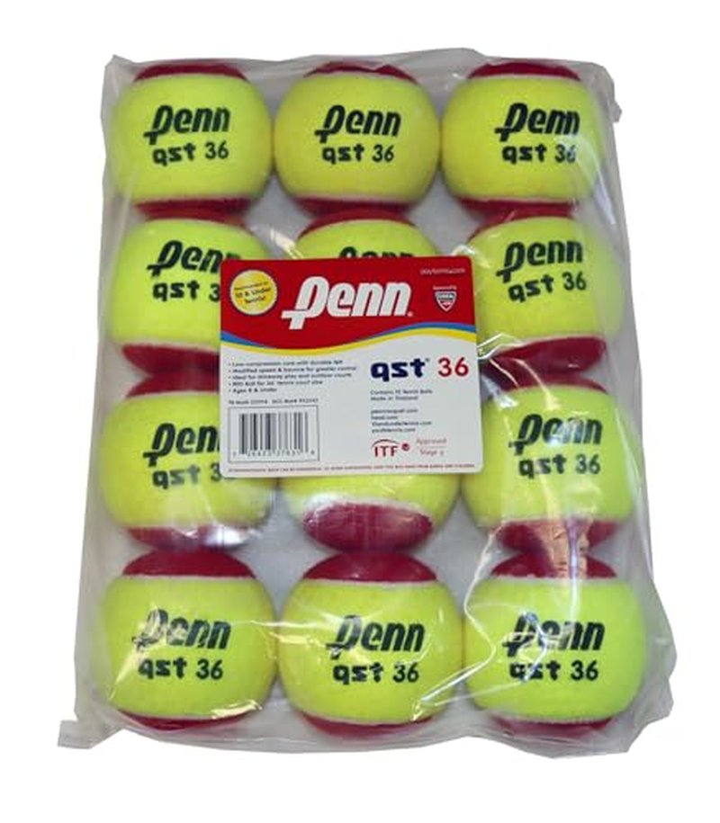 Penn QST 36 Tennis Balls - Youth Felt Red Tennis Balls for Beginners, 75% Slower Bounce for Ages 8 and Under, 12 Ball Polybag