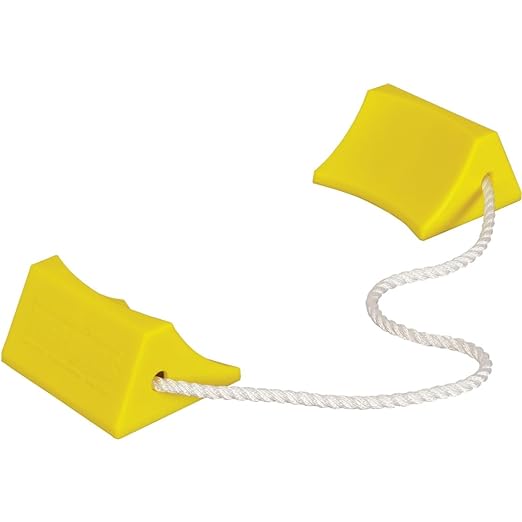 Checkers 5.5" Airplane Chocks, Aviation Wheel Chocks for Small Aircraft, Roped Pair Tire Chock, Durable Lightweight Urethane, Yellow, AC201
