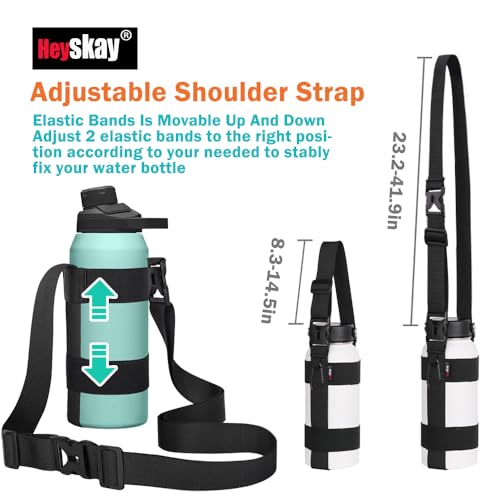 HEYSKAY Water Bottle Holder with Strap, Water Bottle Sling with Adjustable Shoulder Strap and Carabiner for Owala FreeSip 24-40oz, Hydro Flask and Universal Water Bottles, for Walking, Hiking(Black)