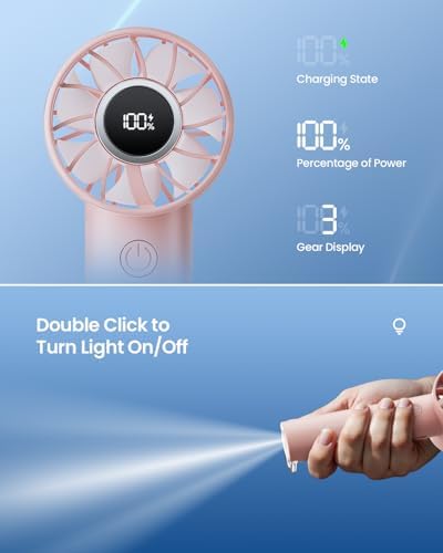 Gaiatop Portable Mini Fan, 3 Speed USB Rechargeable Handheld Fan with Light