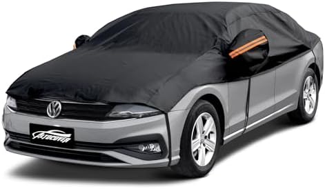 Car Cover Top Only for Sedan/Coupe, Partial Snow Cover with Cotton Liner, Windshield Cover Waterproof All Weather for Snow, Sun,Rain,Dust,Fit Sedan M