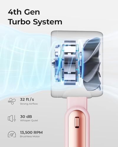 Portable Handheld Turbo Fan - 5 Gear High Speed 4000mAh Rechargeable Mini Personal Hand Fan Blow Cold Air, Battery Operated Travel Essentials, Beach Vacation, Gifts for Women, Men (Pink)
