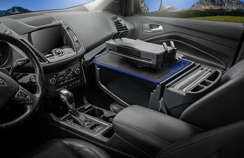 AutoExec Efficiency FileMaster Car Desk for Your Vehicle Workstation and Mobile Office, Blue, with Printer Stand