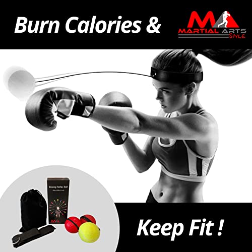 Boxing Ball Headband Tennis, Punching Ball Headband, MMA Training Equipment, Boxing Equipment, Home Workout Equipment for Men, Kids Boxing Set, Boxing Reflex Ball (3 Difficulty Level, 3 Balls)