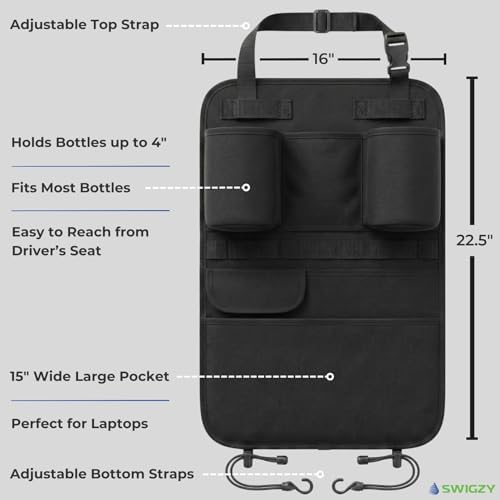 Swigzy Premium Seat Back Organizer Water Bottle Holder & Kick Mat Protector