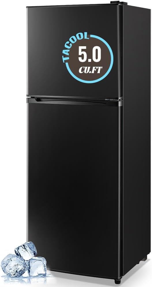 5.0 Cu.Ft Small Refrigerator with Freezer Double Door Mini Fridge Top Freezer Adjustable Temperature for Dorm Office Apartment Black
