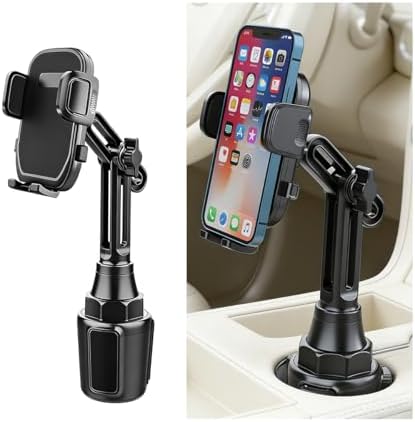 Car Cup Phone Holder, 360° Rotation Adjustable Vehicle Cup Cell Phone Mount with Expandable Base, Automotive Interior Smartphone Holder, Universal for SUV RV Truck