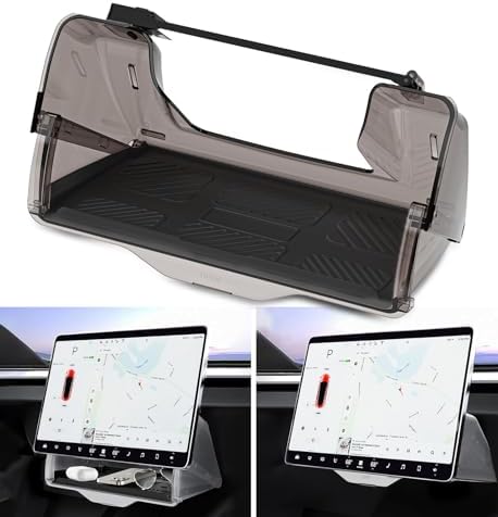 WinDu Under Screen Storage for Tesla Model 3 Y 2016-2025, Open and Close Hideable Center Console Organizer Tray with Anti-Slip Silicone Pad, Interior Accessories