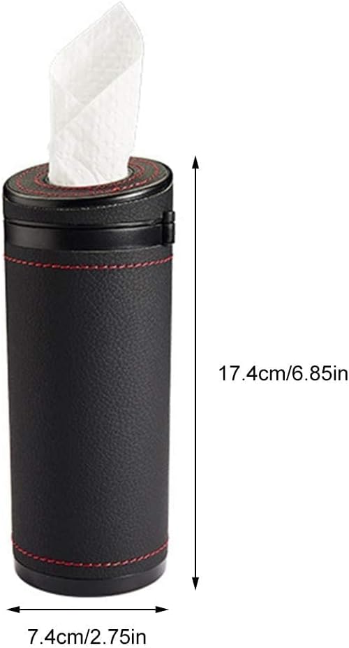 Car Tissue Tube, Cylinder Tissue Box Diameter 2.75'' PU Leather Round Tissues Container for Car Cup Holder, Up to 30 Count Tissue