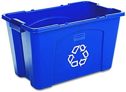 Rubbermaid Commercial Products Stackable Recycling Bin, 18 Gallon, Blue Storage Container, For Garage/Kitchen use for Boxes/Paper Recycle (Pack of 6)