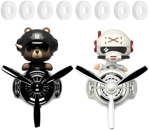 2Pcs Car Air Fresheners, Cute Bear Pilot Automotive Air Outlet Creative Car Perfume Diffuser, Automotive Accessories Air Vent Decoration with 8 Fragrant Tablets (Black 1+White 1)