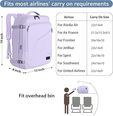 MATEIN Carry on Backpack for Women, 40L Heavy Duty Travel Backpack Airplane