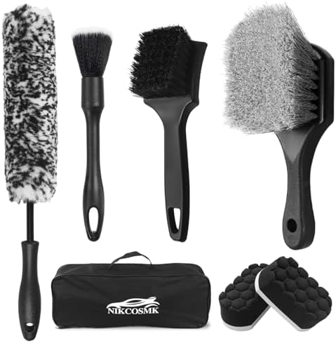 7Pcs Car Wheel Brush kit, Tire Brush, Wheel Cleaner Brush, Soft-bristled Rim Cleaner Brush, Tire Shine Applicator Pad, Car Detailing Brushes, Wheel Brushes for Cleaning Wheels,Tires