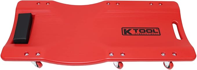K Tool International 74936 Plastic Creeper, HDPE Body with Padded Headrest, Low Profile Design, Six 2 Inch Swivel Casters, 300 lb Capacity, Lightweight and Durable Creeper for Garage and Shop Service