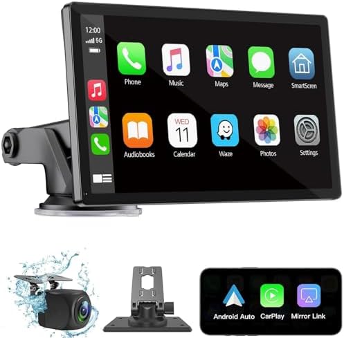 Wireless Carplay Screen for Car 7" HD Portable Car Stereo Touchscreen with Apple CarPlay and Android Auto with Mirror Link/Backup Camera/Bluetooth/GPS Navigation/AUX for All Vehicles