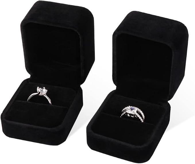 iSuperb 2 Pieces Velvet Ring Box Classic Jewelry Gift Boxes