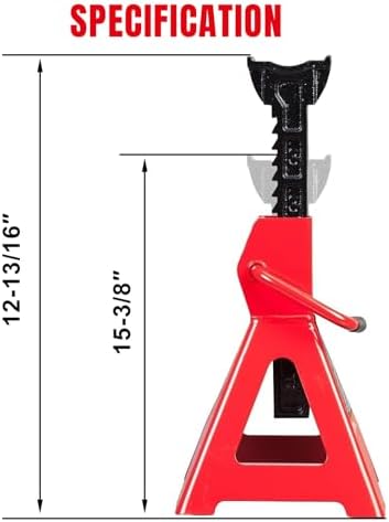 Big RED AT46002R Torin Steel Jack Stands: 6 Ton (12,000 lb) Capacity, Red, 1 Pair