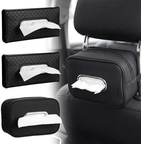 Novabright 3 Pack Car Tissue Holder Sun Visor Napkin Holder PU Leather Tissues Box Cover Backseat Rectangle Organizer for Car Sun Visor Black Organization Accessories