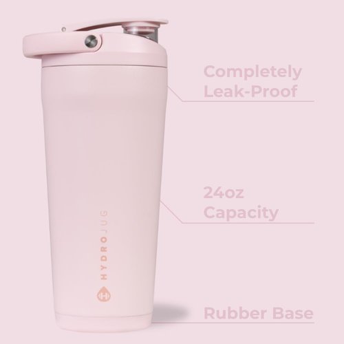 HydroJug 24 oz Stainless Steel Shaker - Insulated, Leakproof & BPA-Free - Silent Mixing Grate, Pink Sand