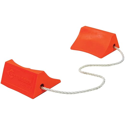 Checkers 5.5" Airplane Chocks, Aviation Wheel Chocks for Small Aircraft, Roped Pair Tire Chock, Durable Lightweight Urethane, Orange, UC200-S