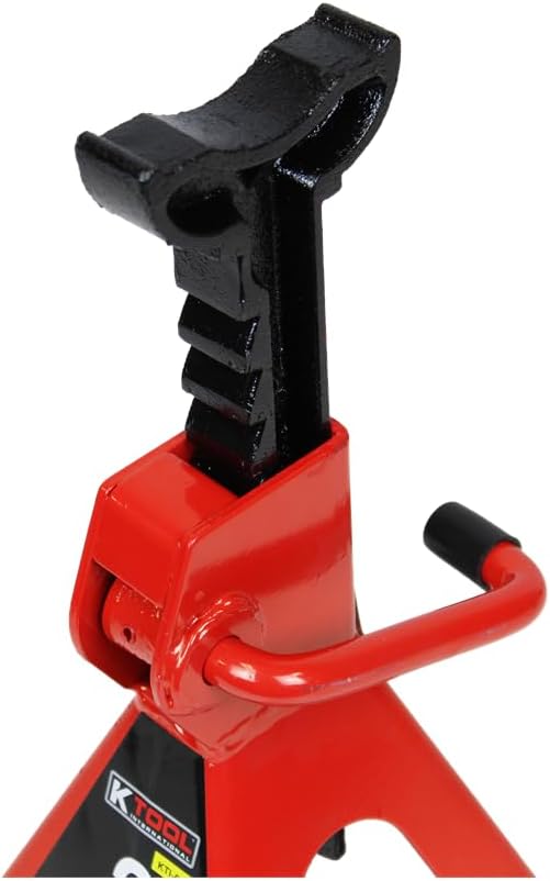 K Tool International 61201 2 Ton Automotive Jack Stands for Garages, Repair Shops, and DIY, Lightweight, 4,000 lbs. Capacity, Heavy Duty Steel Frame, Adjustable Height 10.75"-16.73", Red/Black, Pair