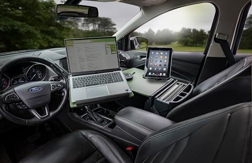 AutoExec Reach Car Desk for Your Vehicle Workstation and Mobile Office, Front Seat Army Green with Tablet Mount