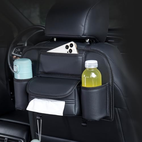 Car Seat Back Organizer PU Leather Storage Bag with Tissue Holder Pocket