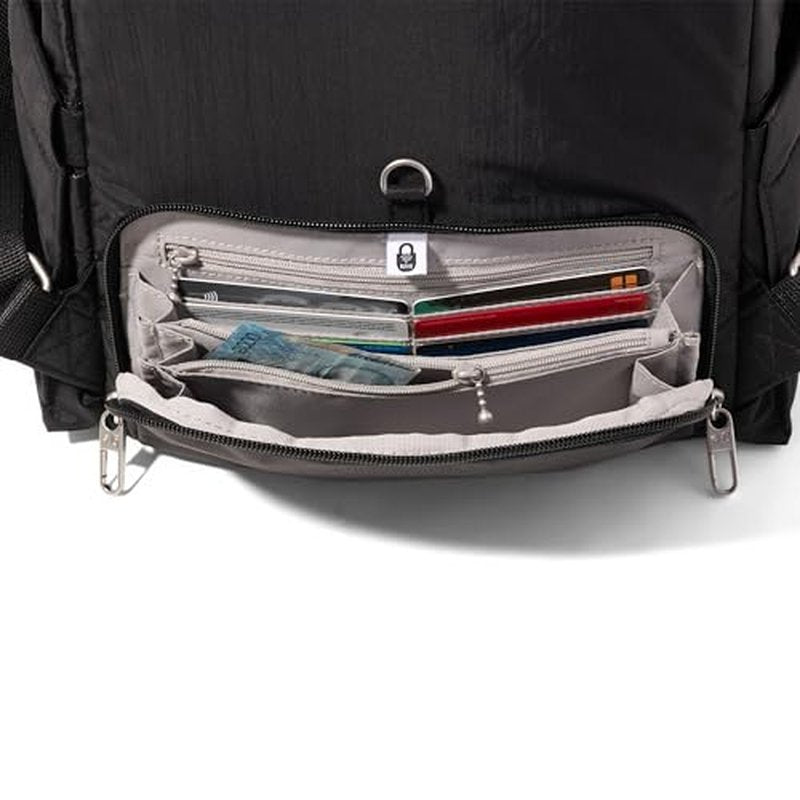 Securtex Anti-Theft Getaway Backpack - 9.4"x13"x5" Travel Safe Bag w/Locking Zippers, Slash-Resistant, RFID