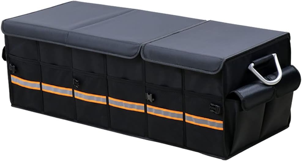 Tianle Car Trunk Organizer - Collapsible Trunk Organizer with Foldable Cover Aluminium Alloy Handle Reflective Strip for Auto, SUV, Truck, Minivan (S Black)