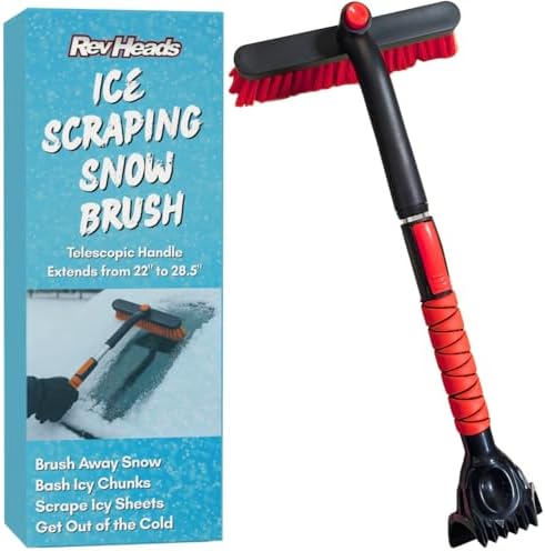 RevHeads Ice Scraper for Car Windshield with Snow Brush - Telescopic Handle to 28" - Brush End to Clear Snow, Chisel Side for Frost, Claw Side for ICY Chunks