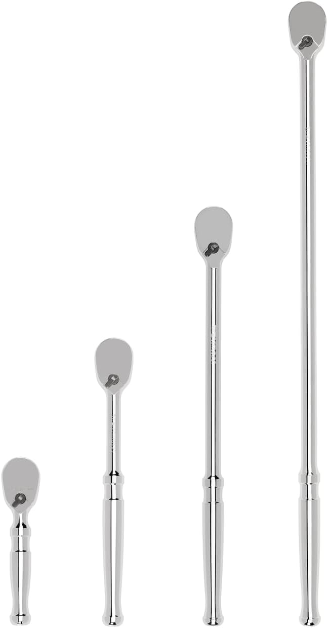 TEKTON 3/8 Inch Drive Non-Quick-Release Ratchet Set, 4-Piece (4-1/2, 8, 12, 18 in.) | SRH91007