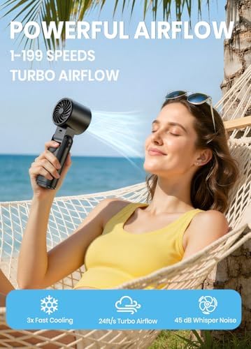 Portable Handheld Turbo Fan, 1-199 Speed Adjustable, Dark Black