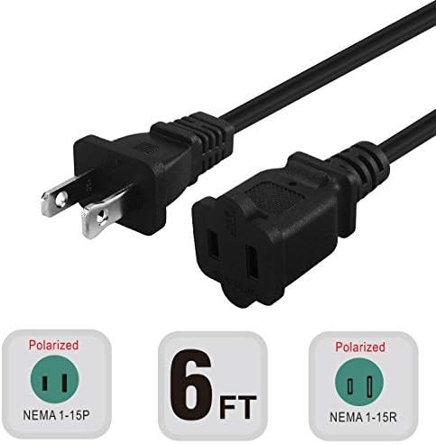 6FT(1.8M) Polarized US 2-Prong Male-Female Extension Power Cord, 2 Outlet Extension Cable Cord US AC 2-Prong Male/Female Power cable10A/125V, Nema 1-15P to 1-15R Cable Polarity