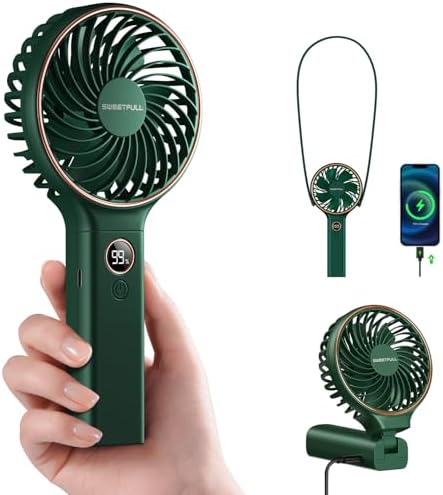 SWEETFULL Handheld Portable Fan, 5000mAh Rechargeable Battery, 6 Speed Wind, LED Digital Display, Foldable Electric Personal Mini Travel Fan with Backup Power, Summer Essentials Gifts for Women Girl