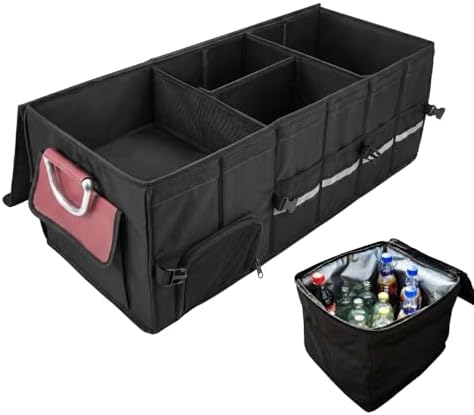 J&J Extra Large Collapsible Car Trunk Organizer With Cooler Bag | L:35.4" ,112L Car Trunk Organize,31.5L Cooler Bag,1680D oxford fabric, durable material,Suitable for SUV and Truck