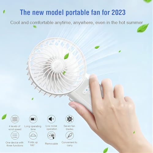 PSECICI Handheld Fan, Mini Portable Personal Fan with lanyard, 4 Speeds Level 180° Foldable Design for Desk/Travel/Office/Outdoor