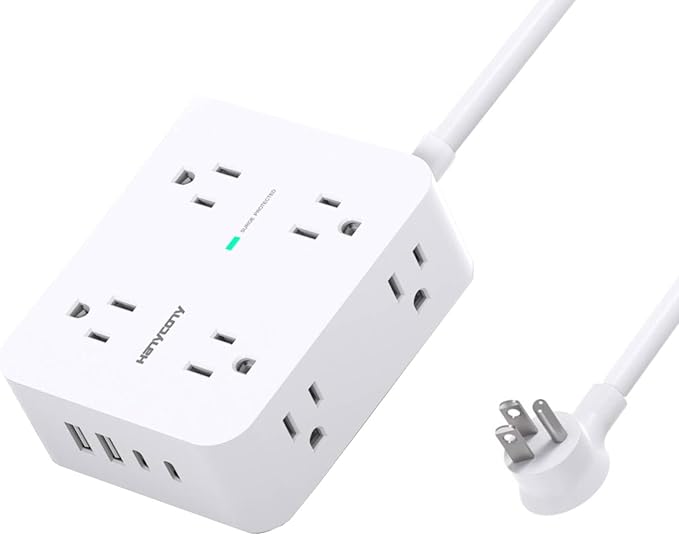 Power Strips with Surge Protection - HANYCONY 8 Widely Outlets with 4 USB Ports (2 USB C), 3-Side Outlet Extender Strip, 5 Ft Extension Cord, Ideal for Home Office College Dorm Room Essentials
