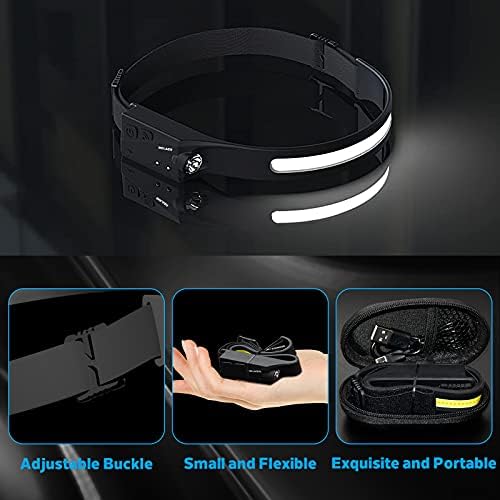 Headlamp Rechargeable, 230° Wide Beam Head Lamp, Motion Sensor LED Head lamp, 5 Modes Headlamps for Adults, Bright Head Lights for Forehead, Outdoor Camping Headlight