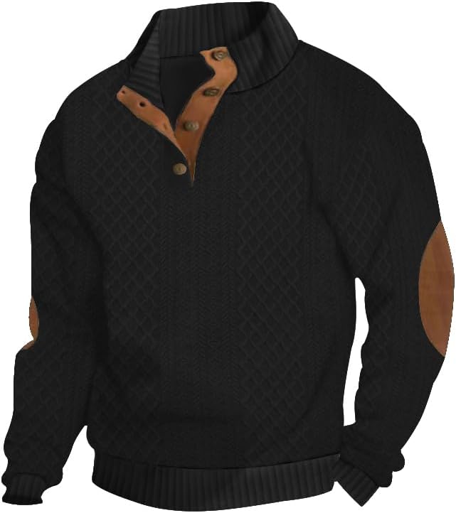ZOCANIA Men's Sweatshirt - Block Striped Jacquard Design with Elbow Patches | Long Sleeve Pullover