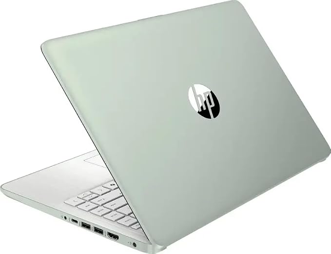 HP 14" Business Laptop Computer with Microsoft Office 365, 4-Core Intel Processor, 128GB Storage, 4GB RAM, Windows 11, SageNova Earphones, Willow Green