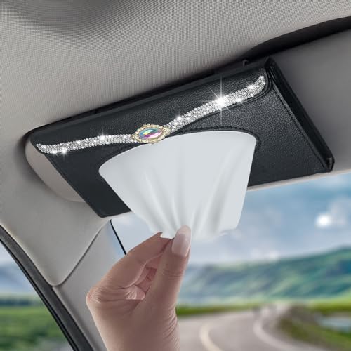 Bling Car Tissue Holder Rhinestones Visor for Auto Black Interior Accessories for Women