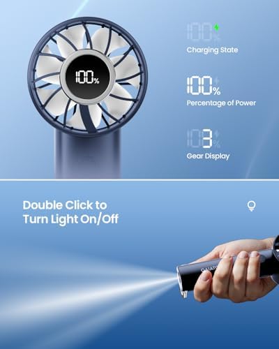 Gaiatop Portable Mini Fan, 3 Speed USB Rechargeable Handheld Fan with Light